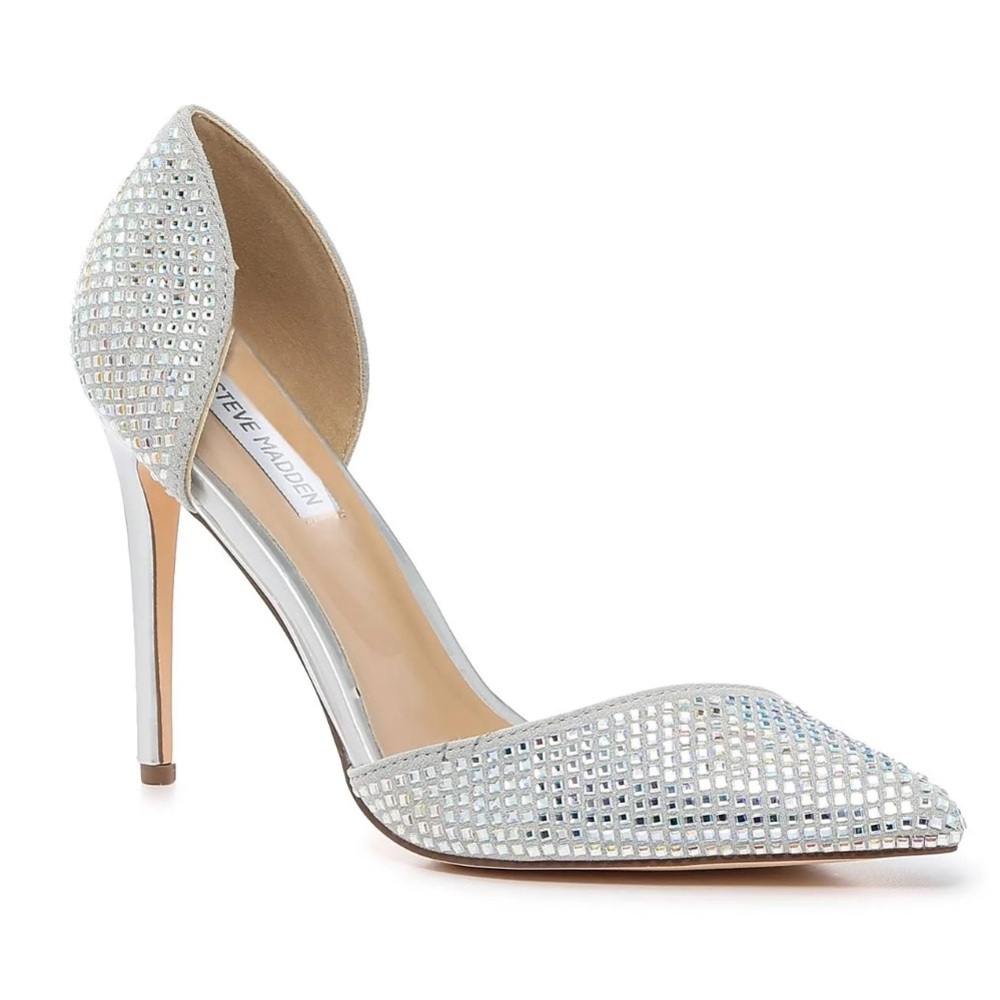 Steven Madden Silver Elata Shimmering Rhinestones Pointed Toe Stiletto Pumps 8.5